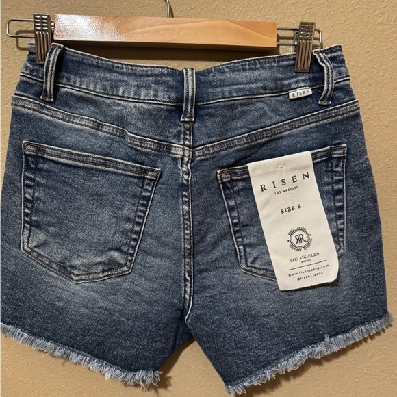 Risen Women's Dark Blue Distressed Jean Shorts - Picture 4 of 5